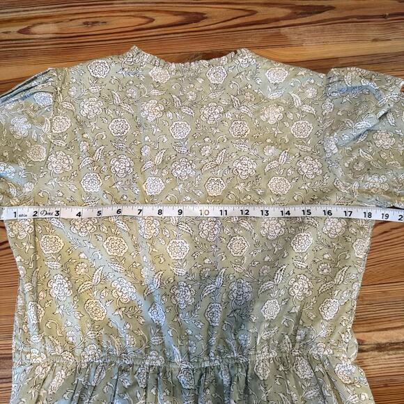 Beau & Ro Annika Dress Sz S Sage Floral Pintuck Ruffle Cottagecore Prairie Maxi - Picture 10 of 14